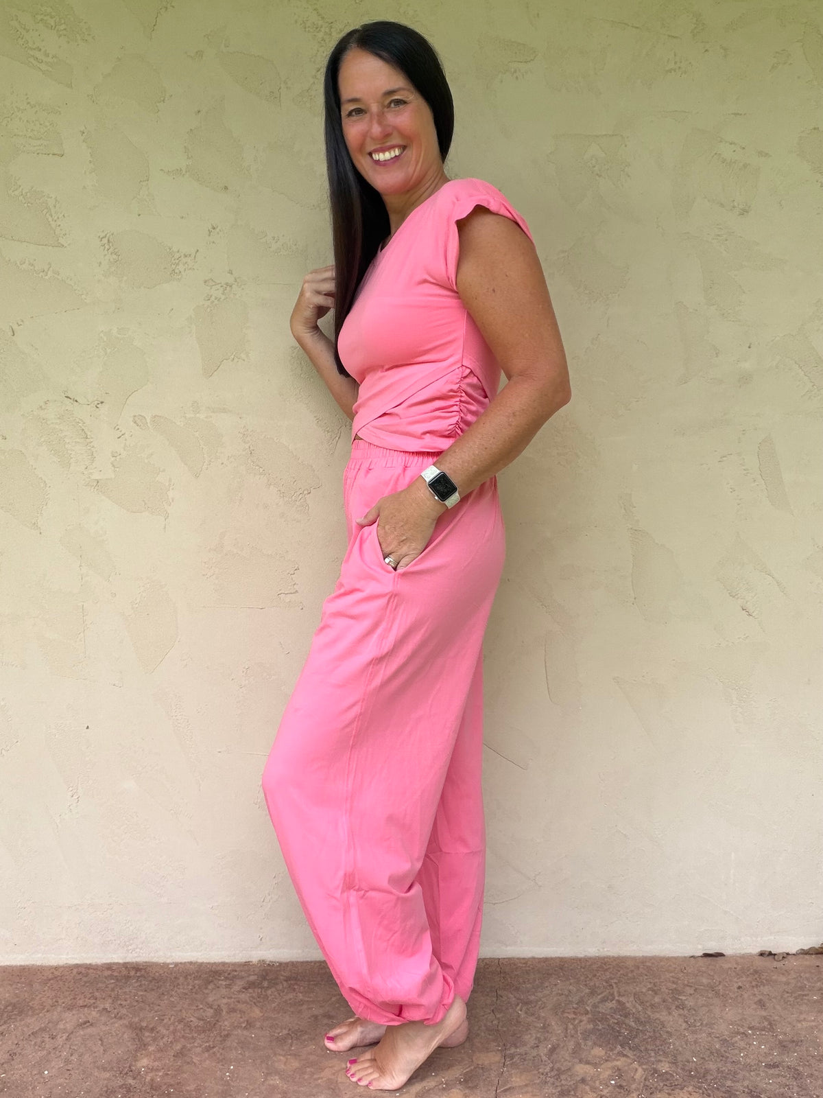 Veveret Cropped Top Set, Pink