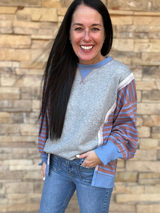 Grey Contrast Stripe Top