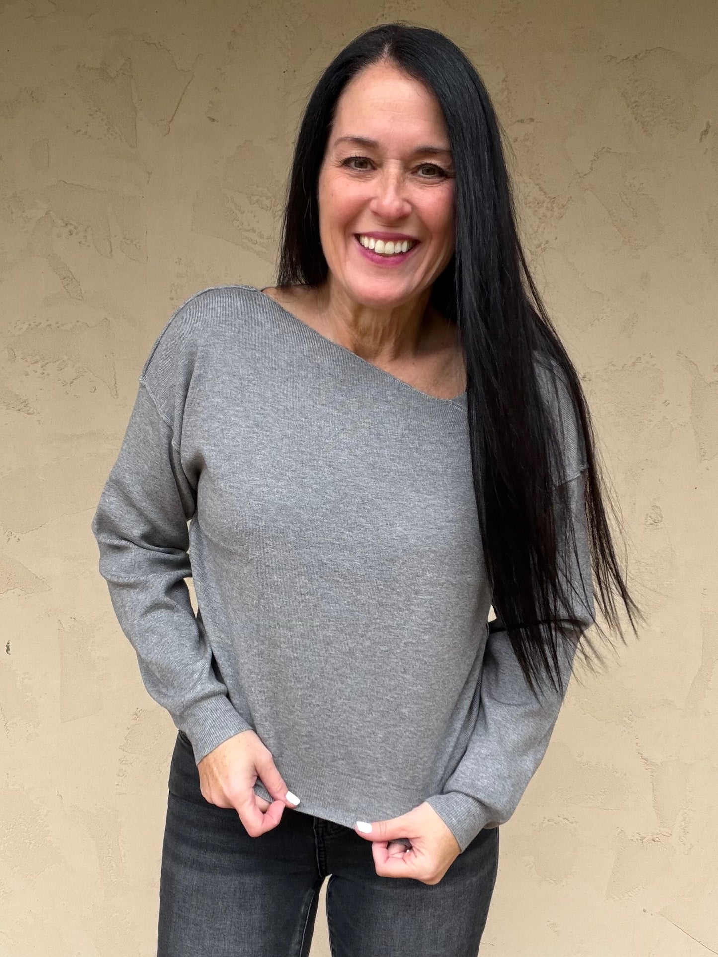 Hem & Thread Asymmetrical Sweater, Charcoal