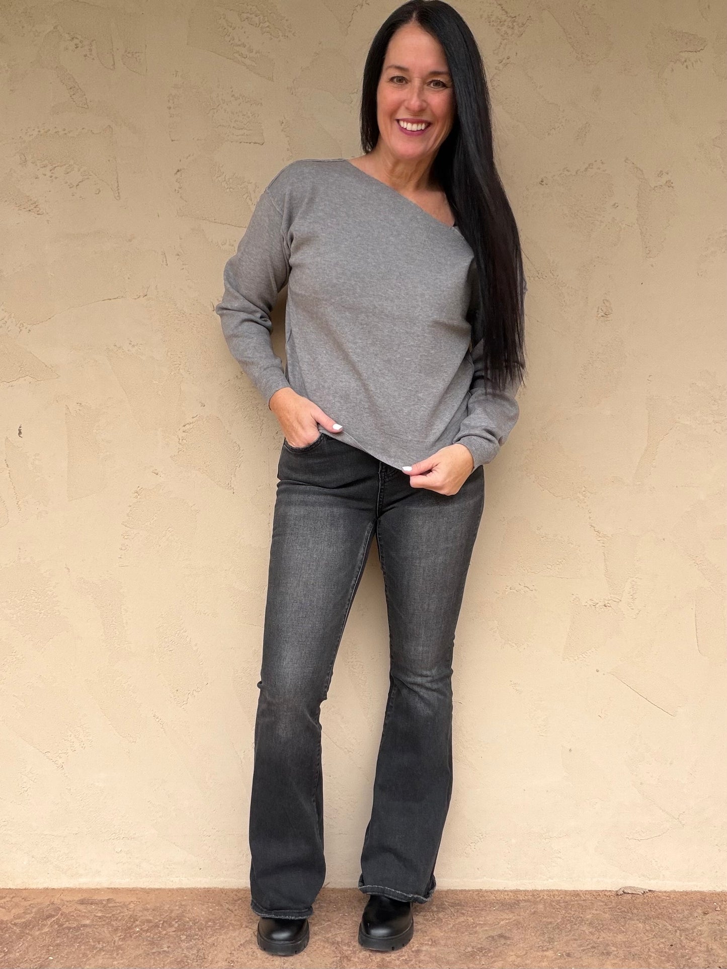 Hem & Thread Asymmetrical Sweater, Charcoal