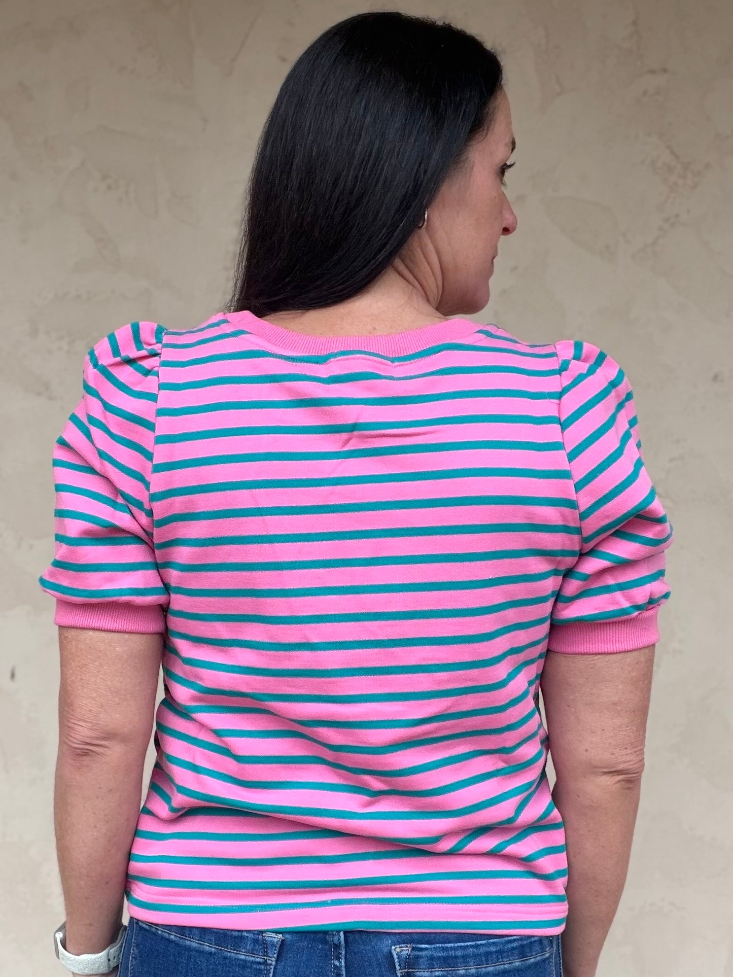 Stripe Puff Sleeve Sweater, Pink