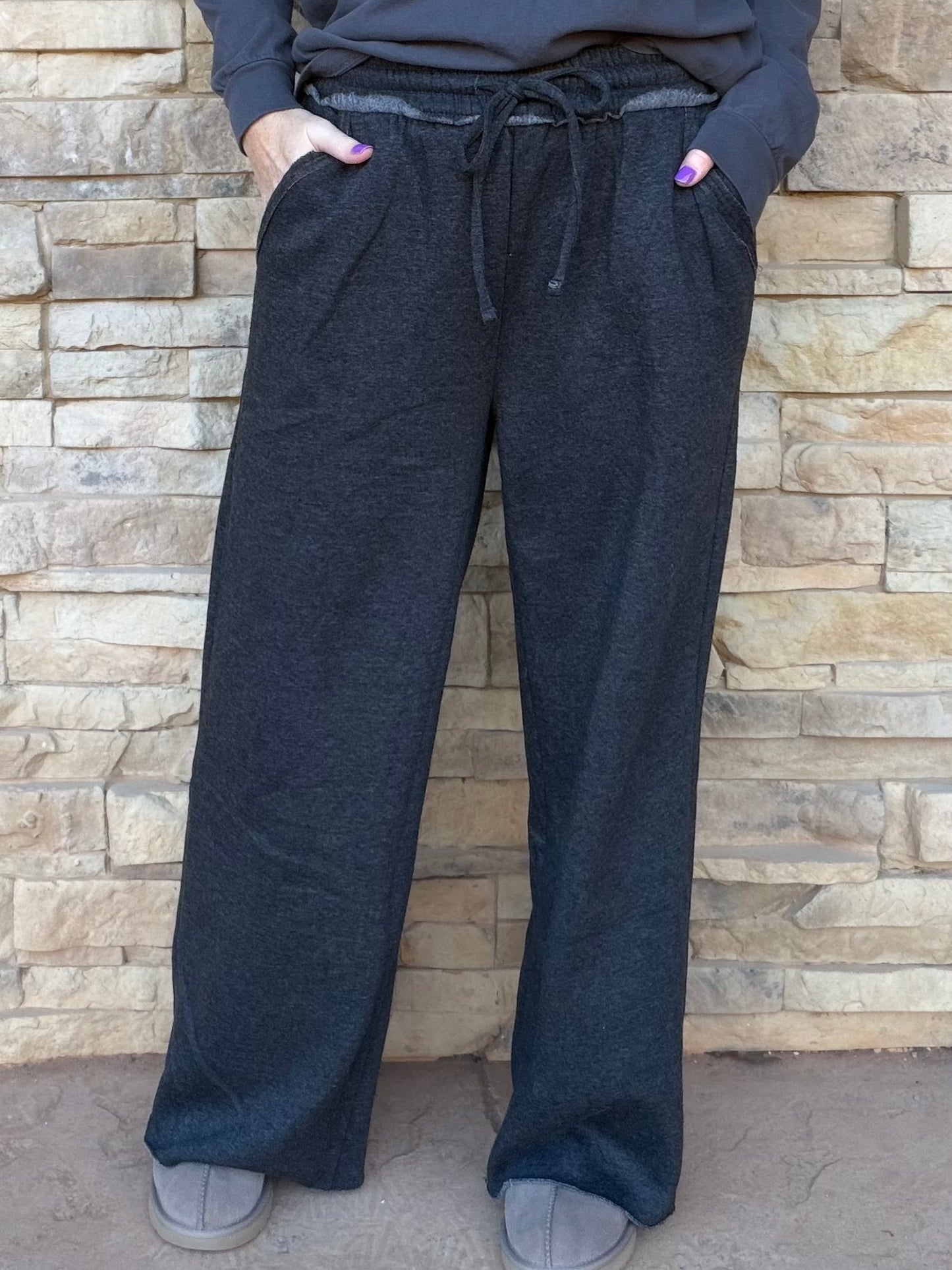 Zenana Wide Leg Sweatpants, Black