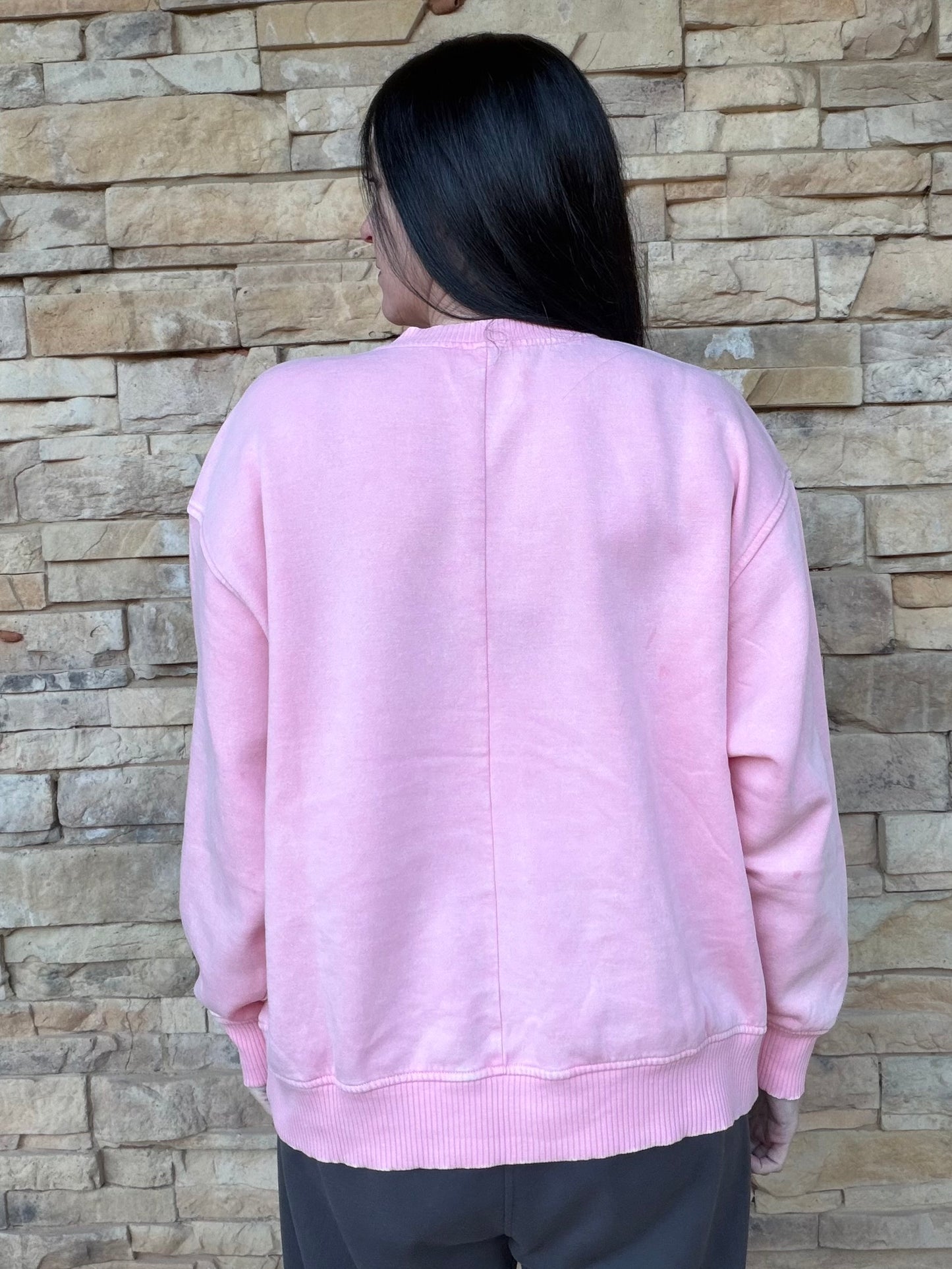 Zenana Acid Washed Sweatshirt, Pink