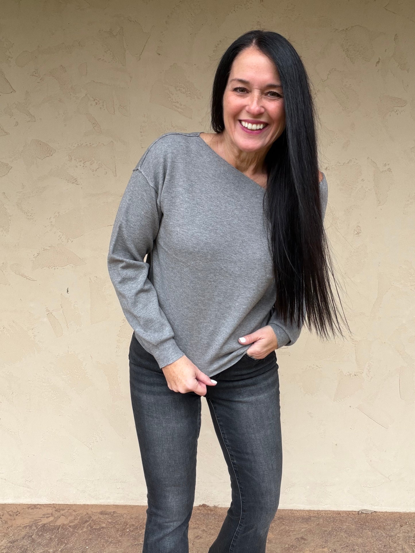 Hem & Thread Asymmetrical Sweater, Charcoal