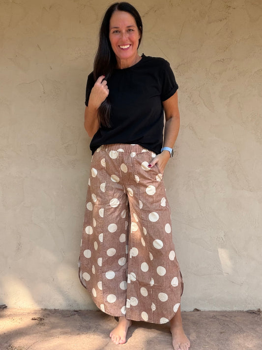 Mocha Polka Dots Tulip Pants