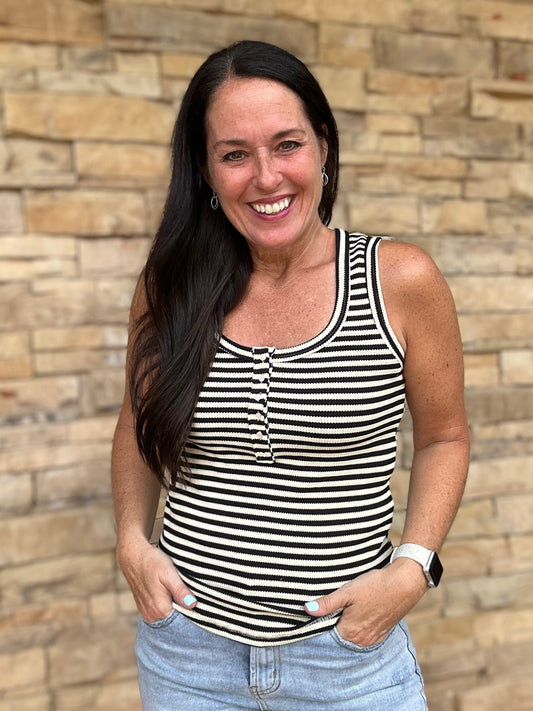 Black Stripe Henley Tank
