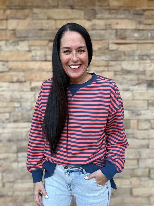 All Stripes Top, Coral/Navy
