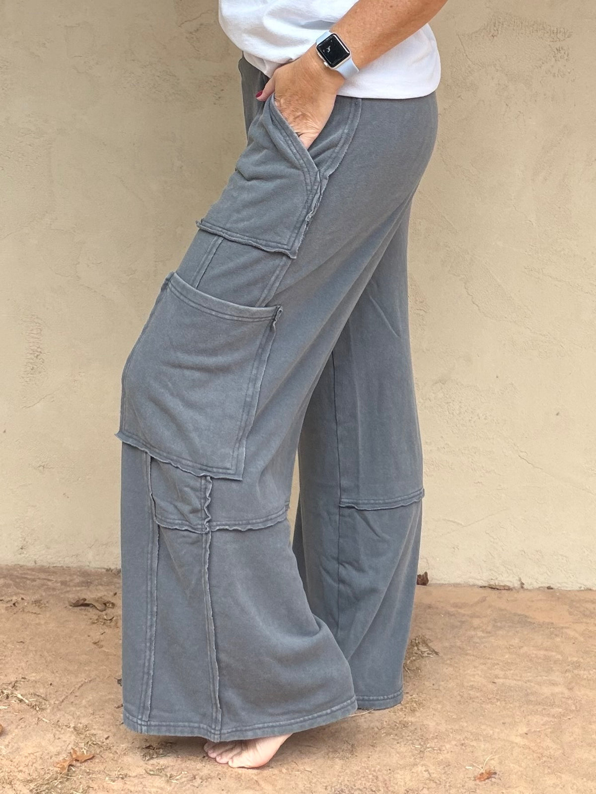 Hyfve Mineral Wash Cargo Pants, Dark Gray