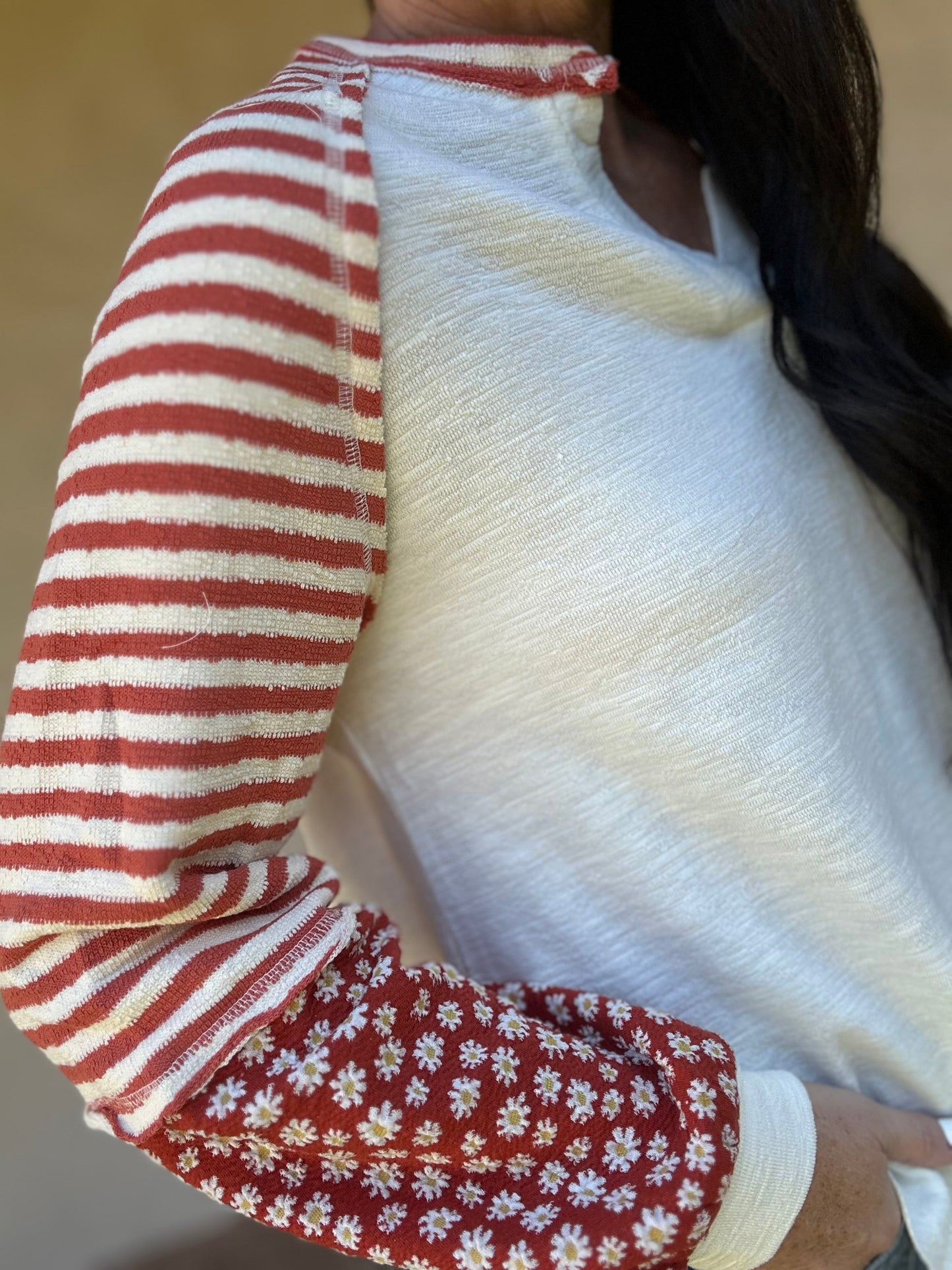 Floral Sleeve Top, Cream