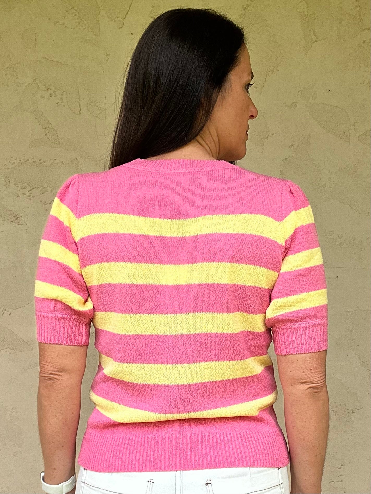 Candy Pink Striped Sweater Top