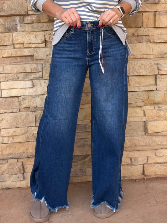 Risen Ankle Wide Jeans, Dark