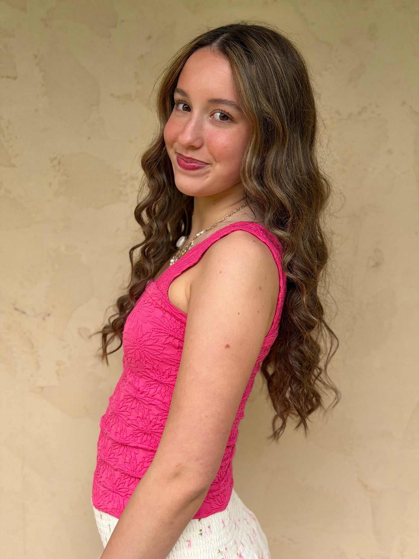 Floral Jacquard Tank, Fuchsia
