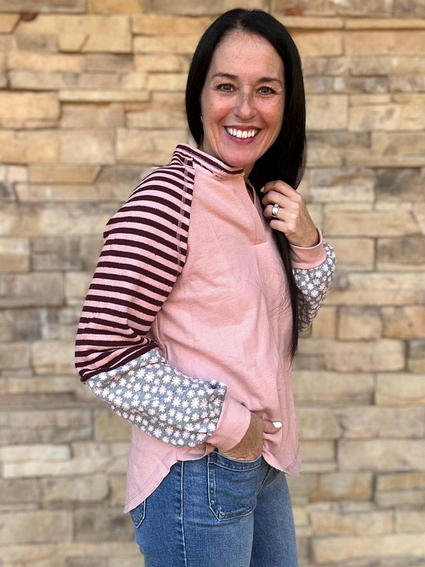 Floral Sleeve Top, Blush