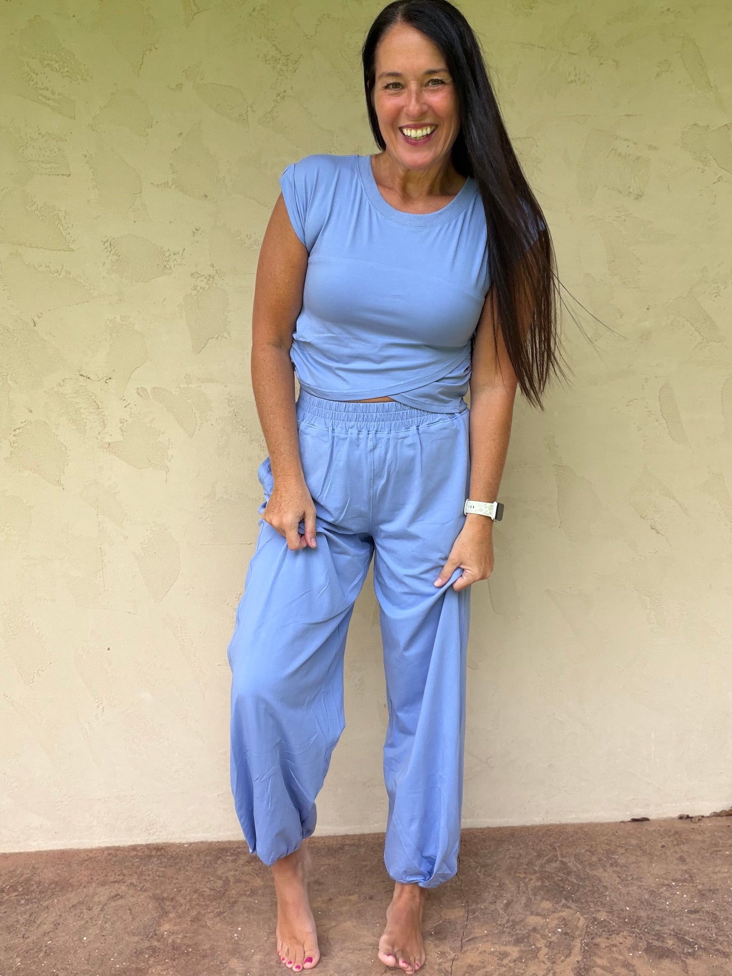 Veveret Cropped Top Set, Blue