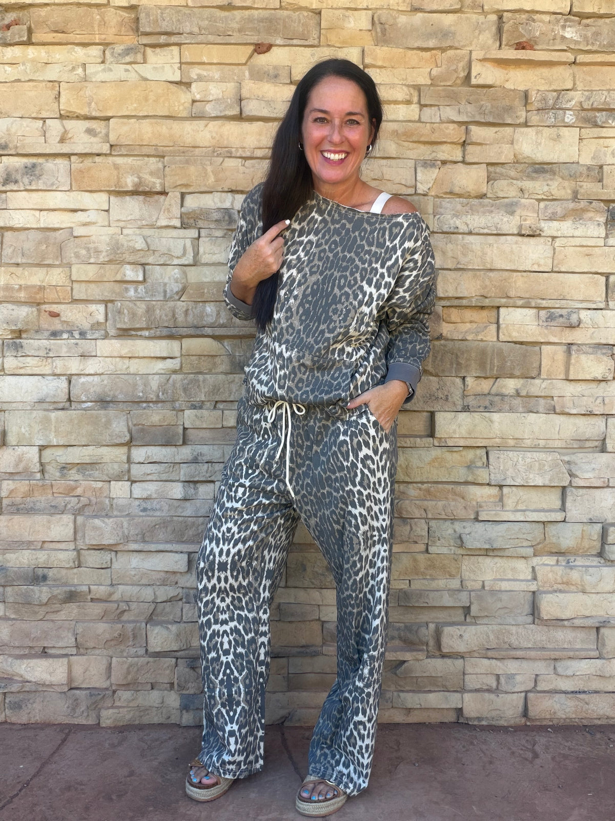 Leopard Off Shoulder Top and Pants Set