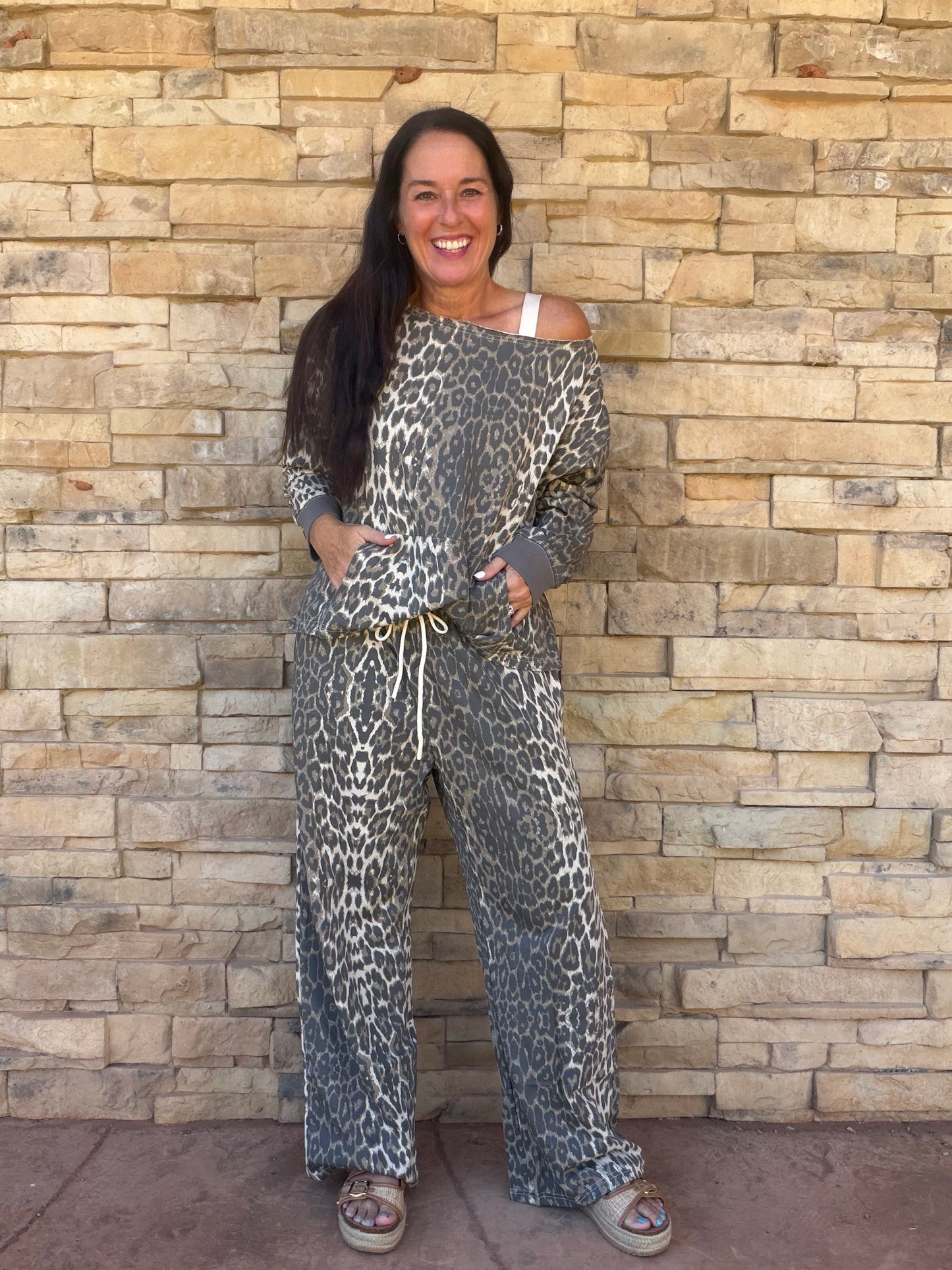 Leopard Off Shoulder Top and Pants Set