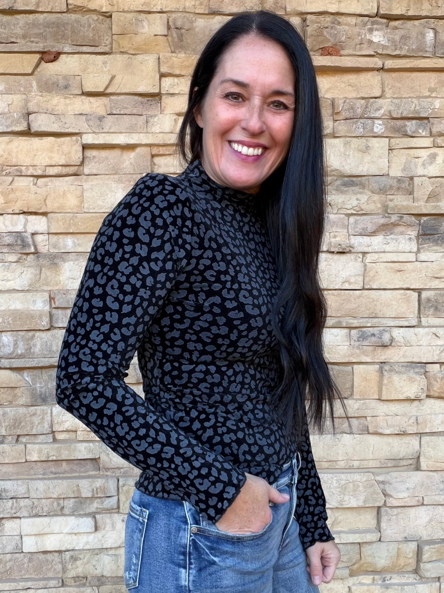 Black Leopard Velvet Top