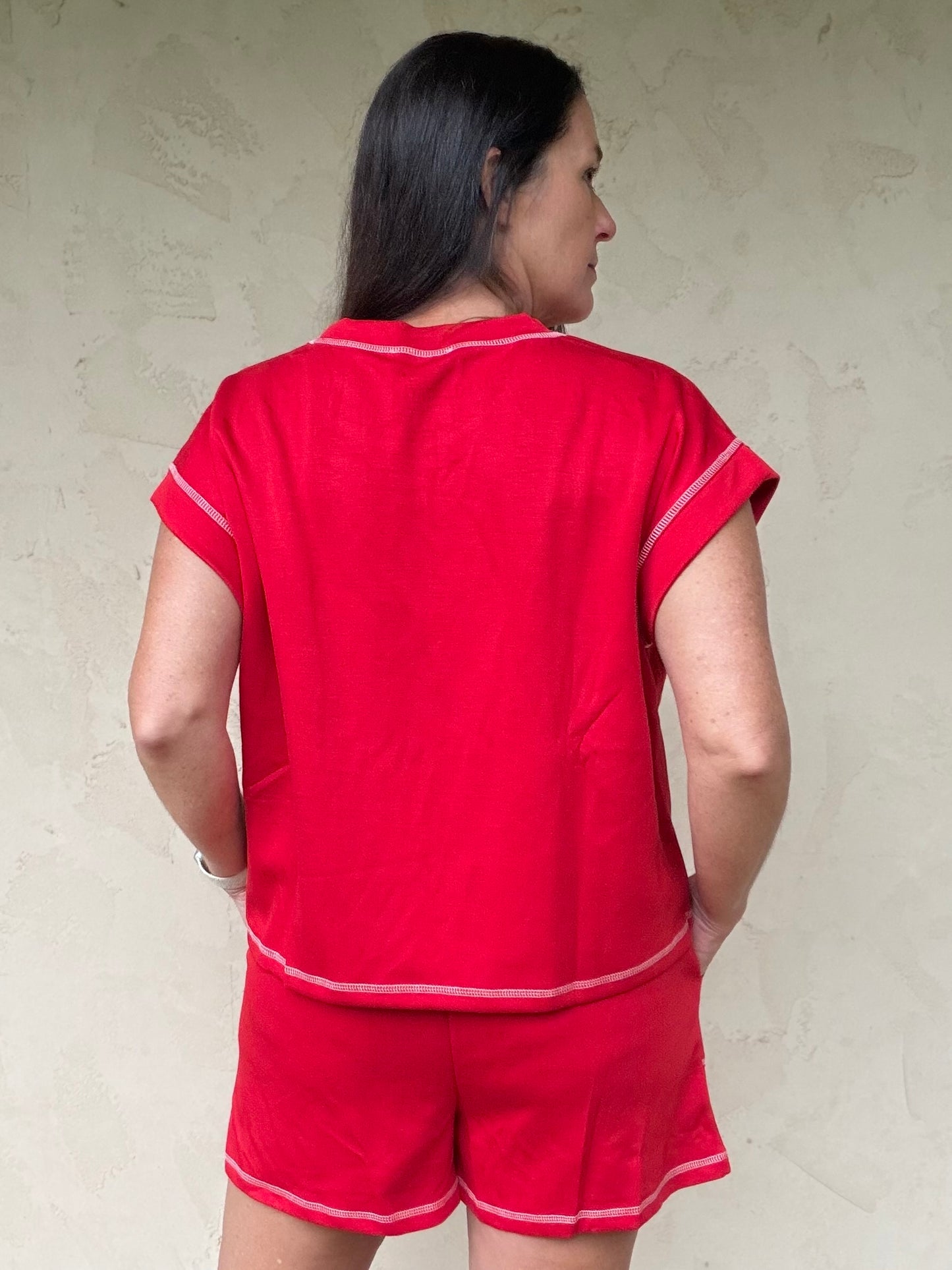Scuba Contrast Stitch Lounge Set, Red