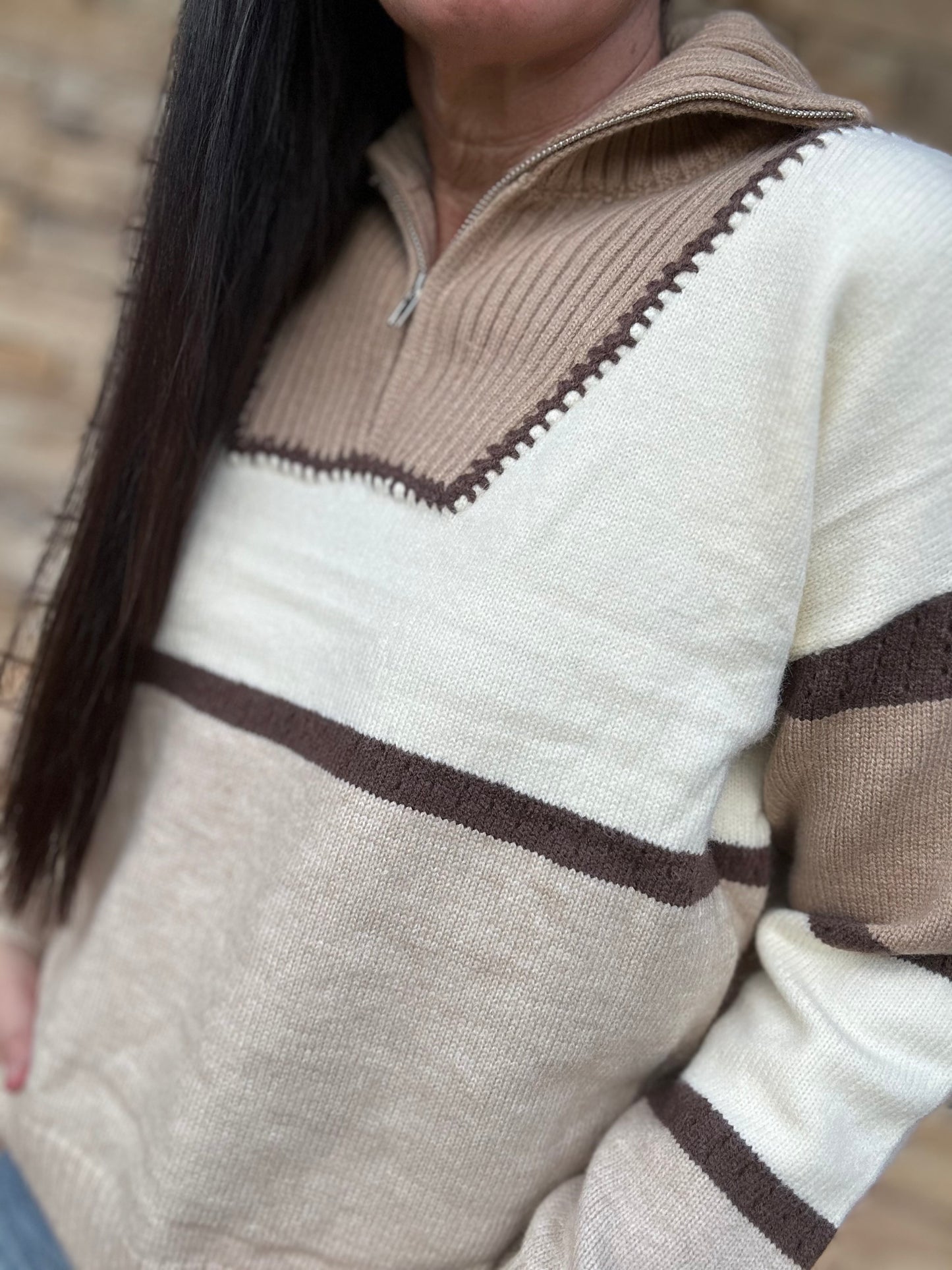 Entro Half Zip Striped Sweater