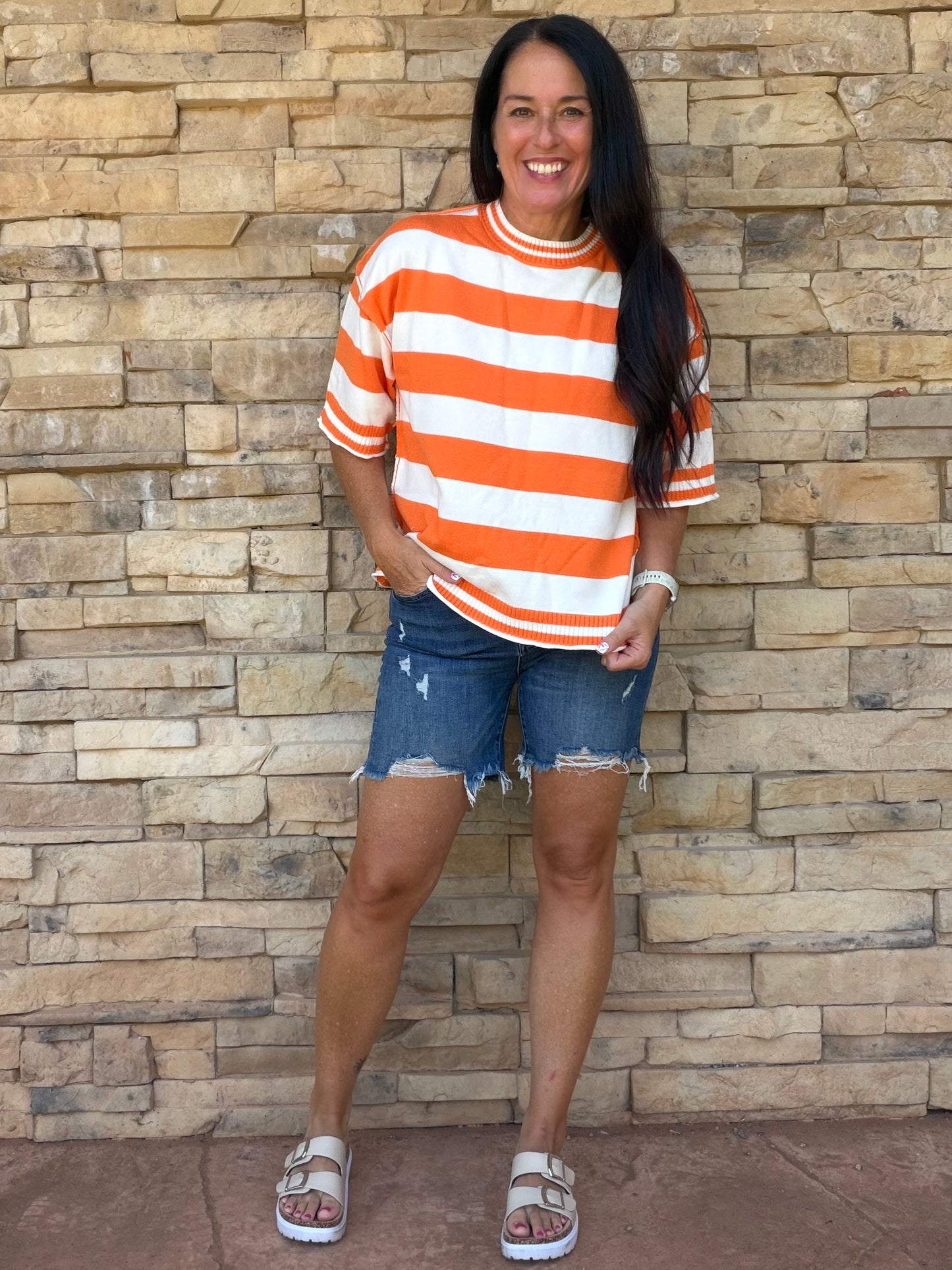 Gameday Stripe Oversized Top, Orange