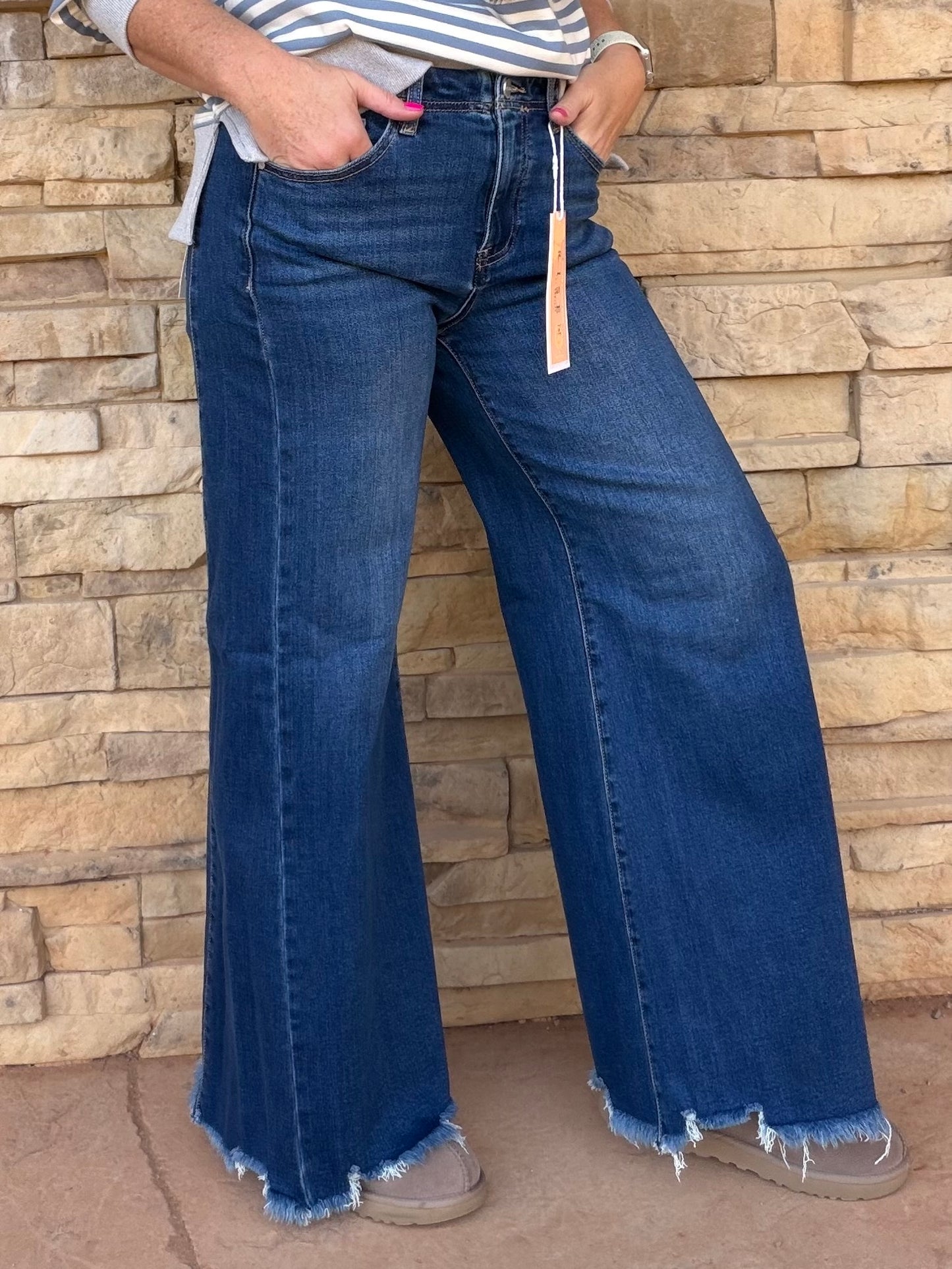 Risen Ankle Wide Jeans, Dark