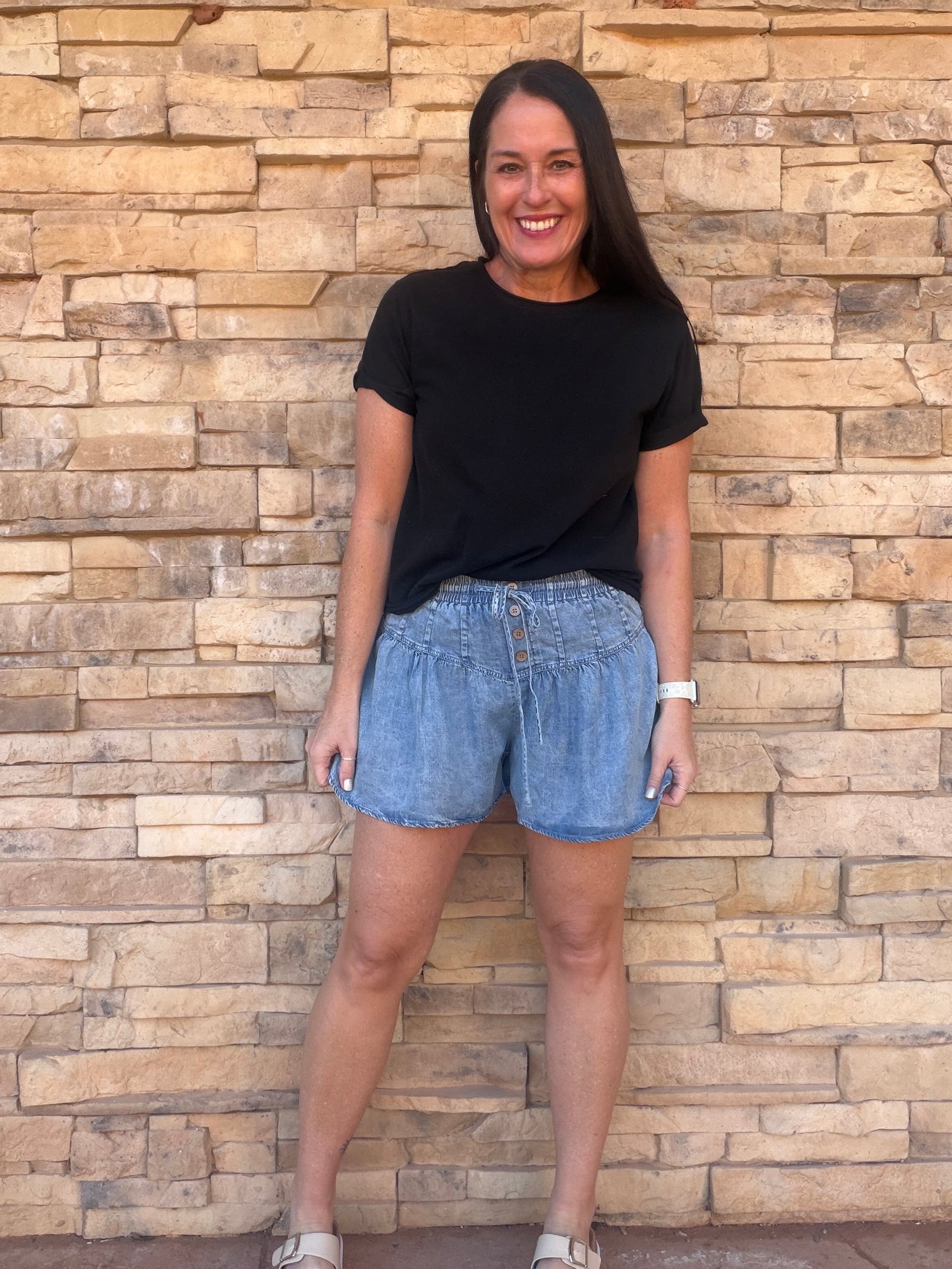 Chambray Button Down Shorts