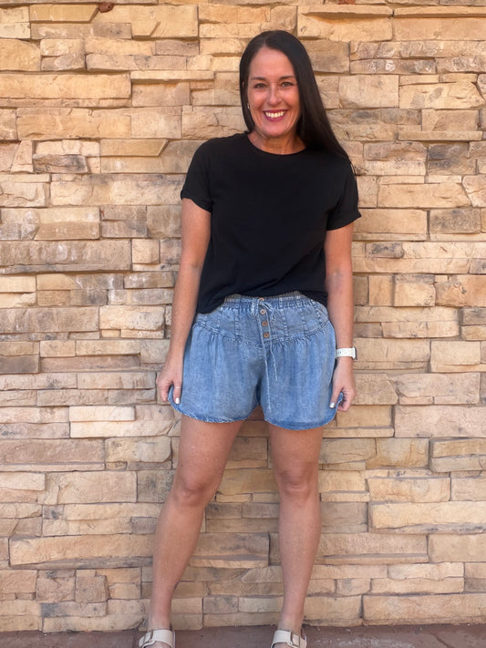 Chambray Button Down Shorts