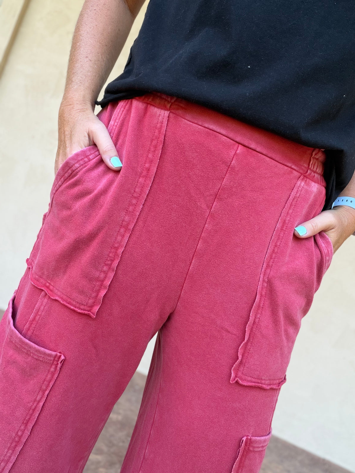 Hyfve Mineral Wash Cargo Pants, Dark Red