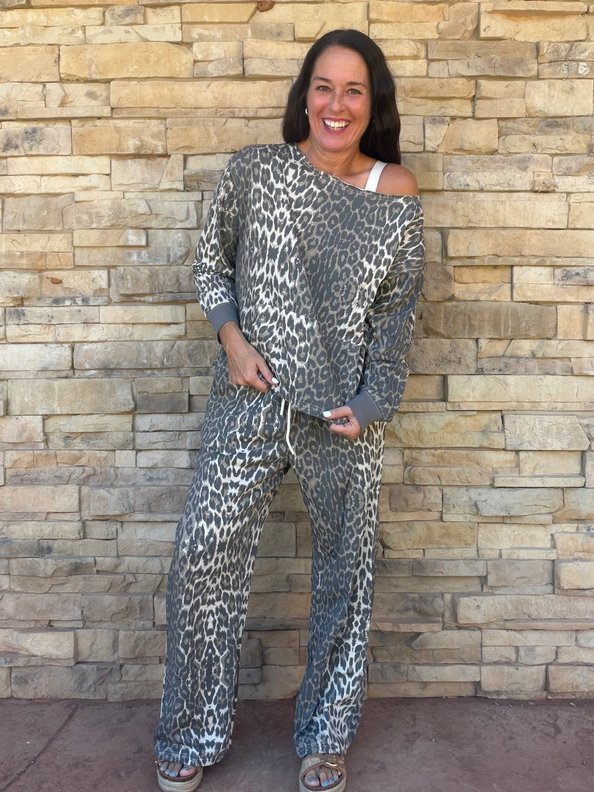 Leopard Off Shoulder Top and Pants Set