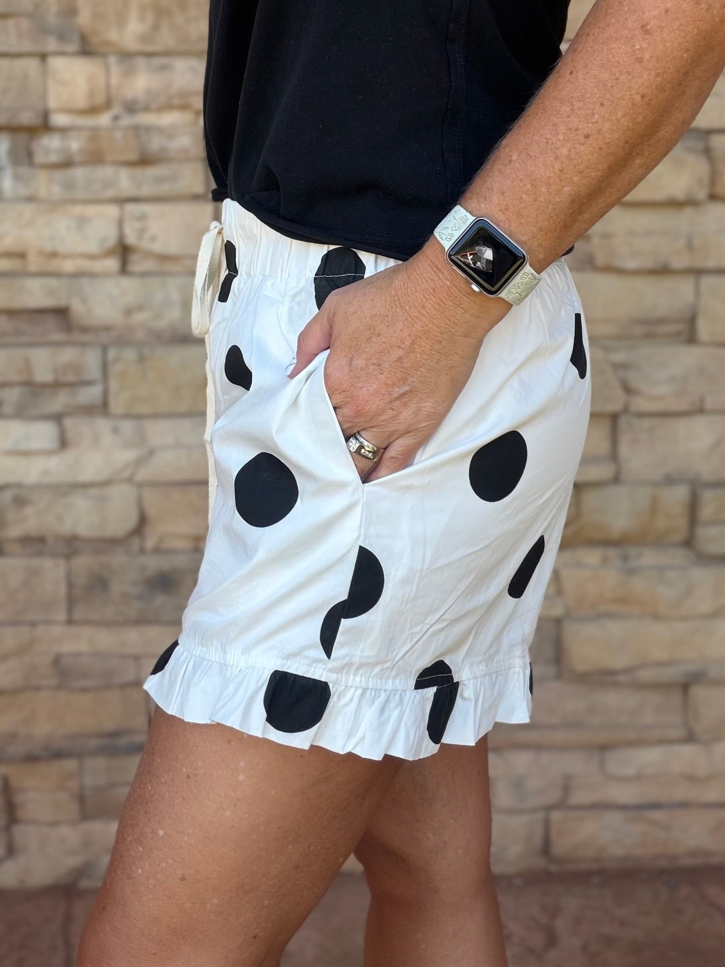 Ruffle Hem Polka Dot Shorts