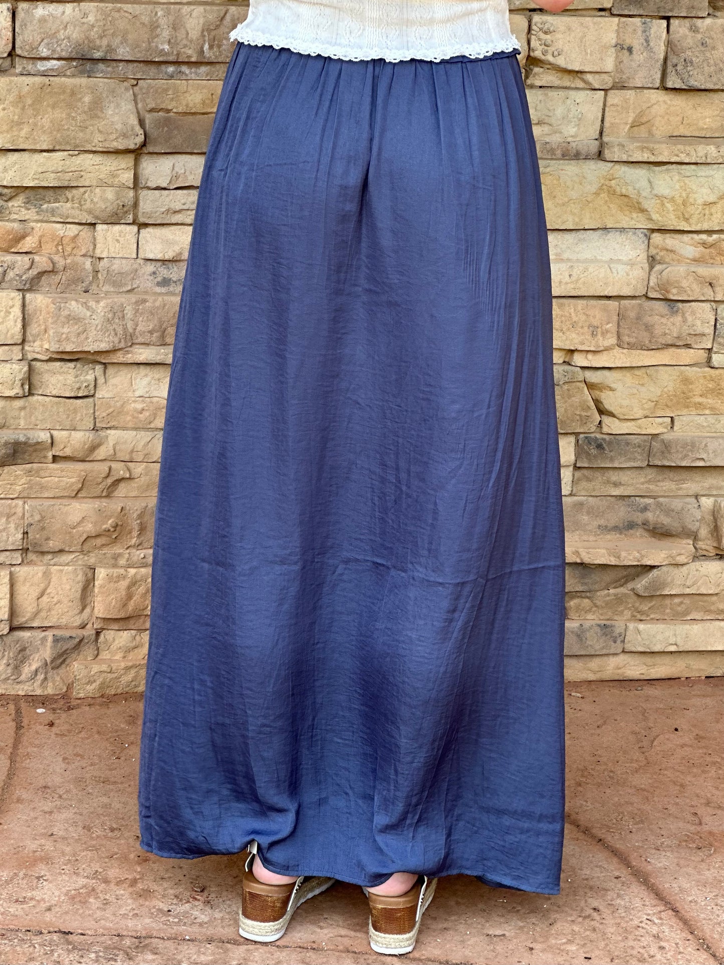 Satin Maxi Skirt, Blue