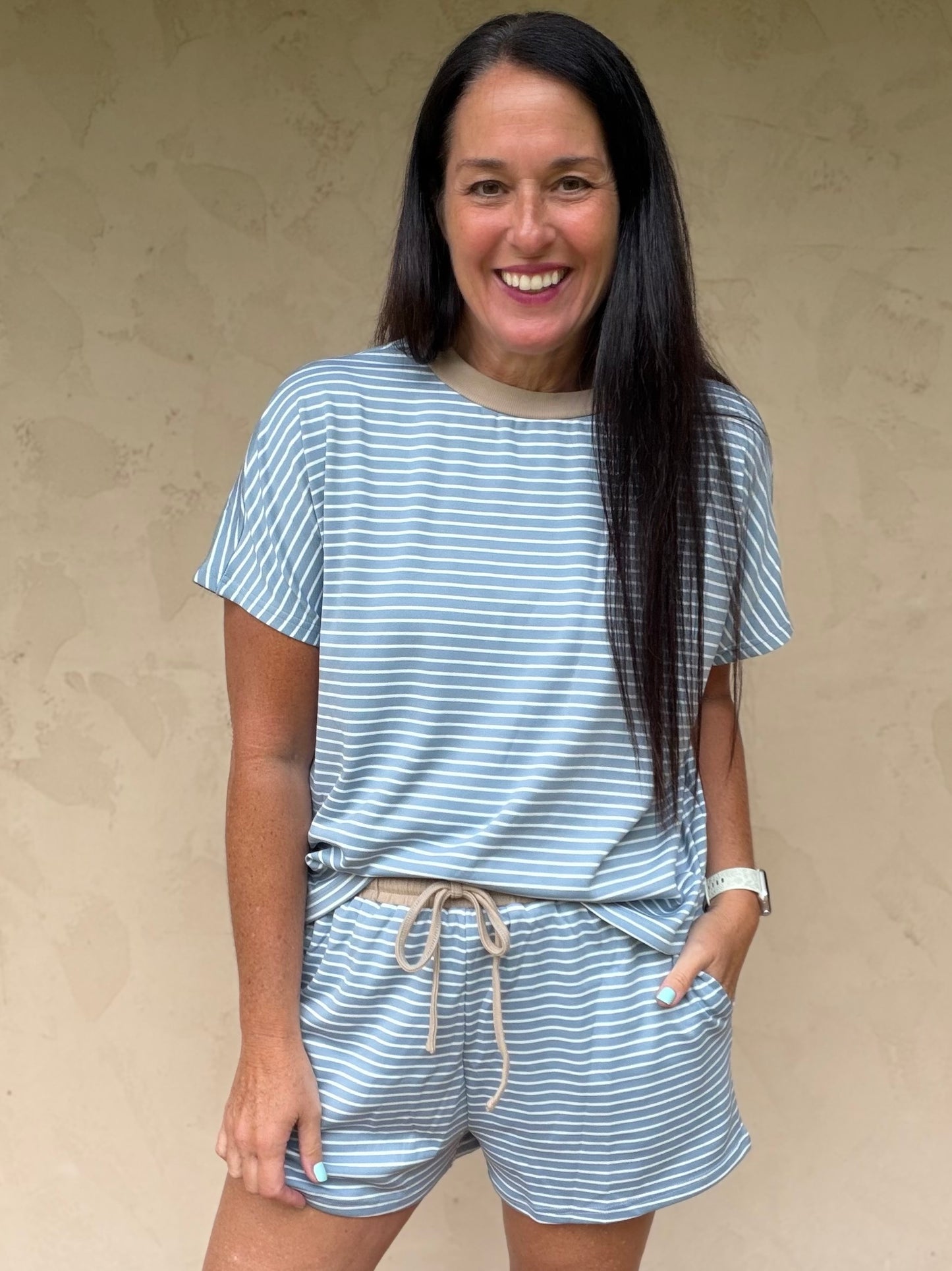 Summer Days Stripe Set, Blue/Taupe