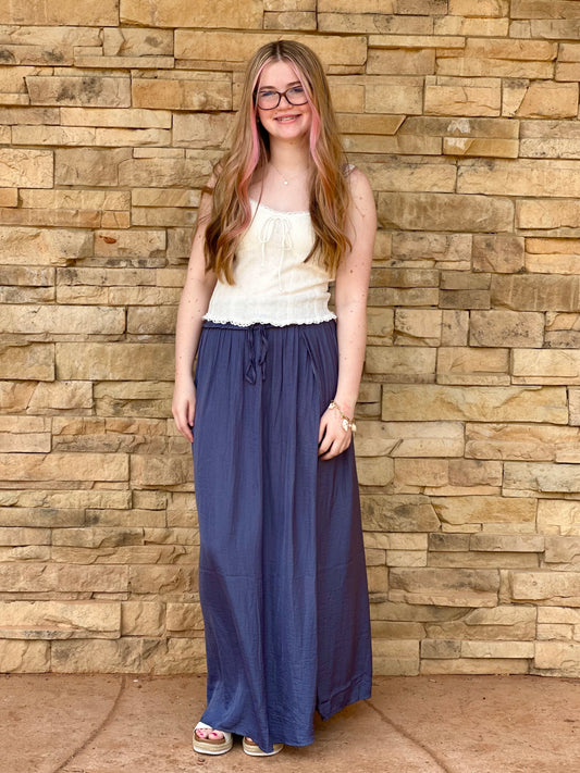 Satin Maxi Skirt, Blue