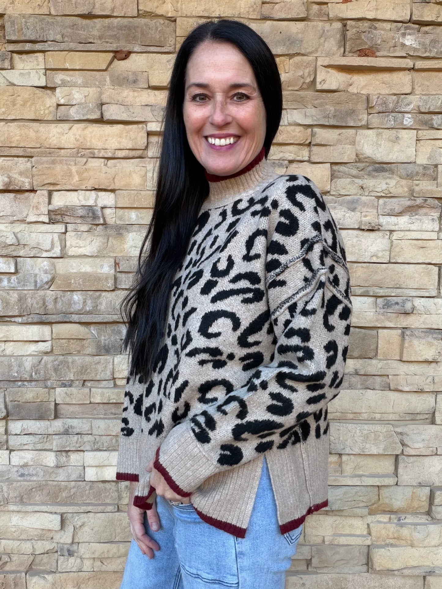 Leopard Mock Neck Sweater