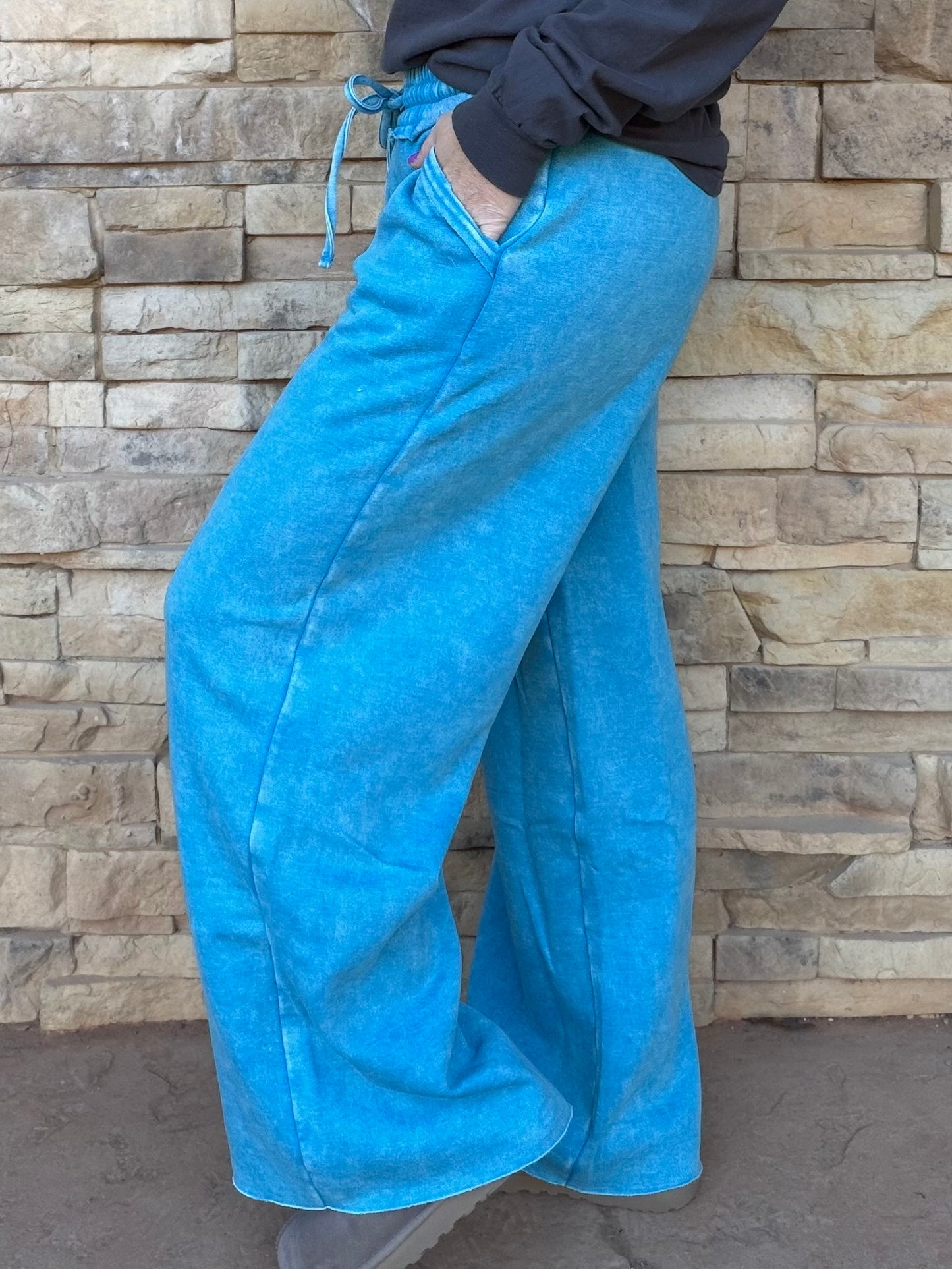 Zenana Wide Leg Sweatpants, Deep Sky