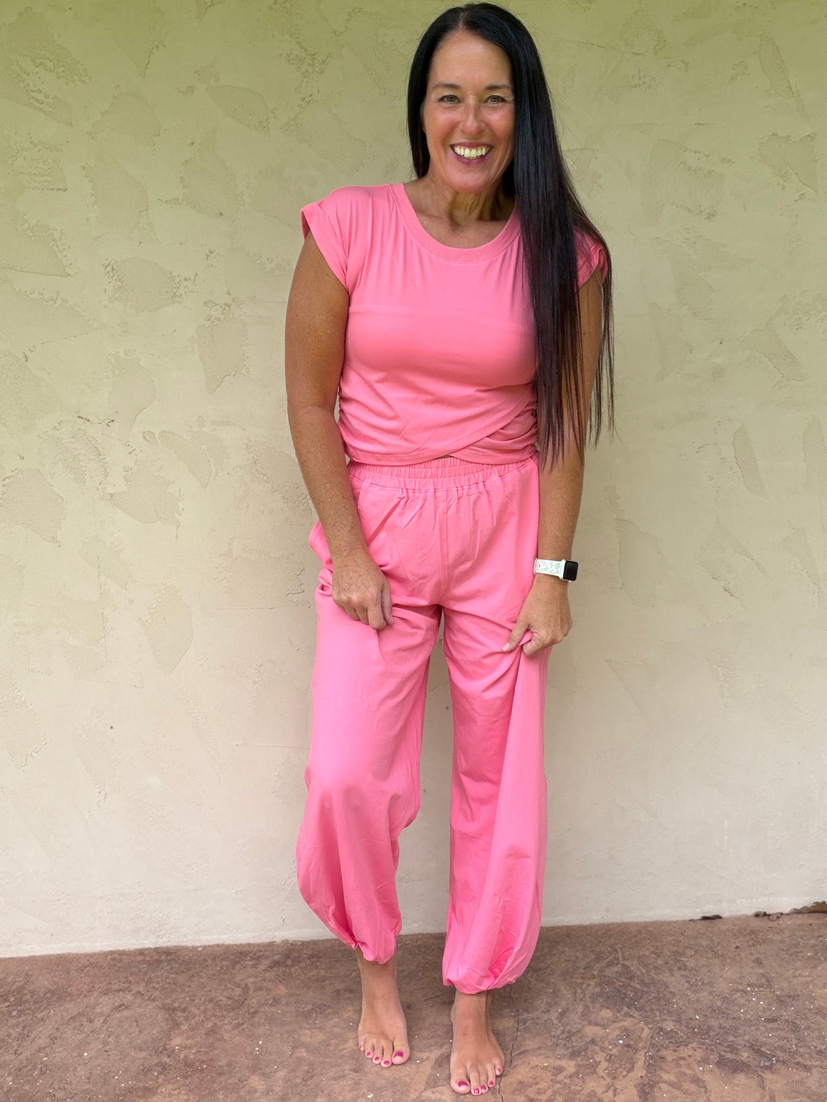 Veveret Cropped Top Set, Pink