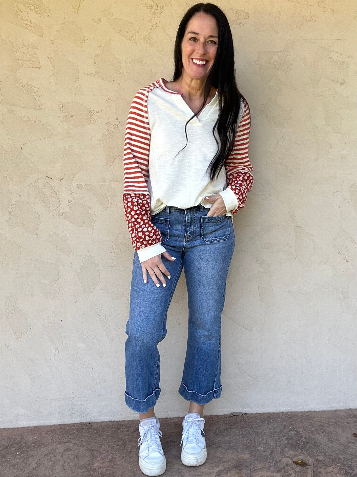 Floral Sleeve Top, Cream