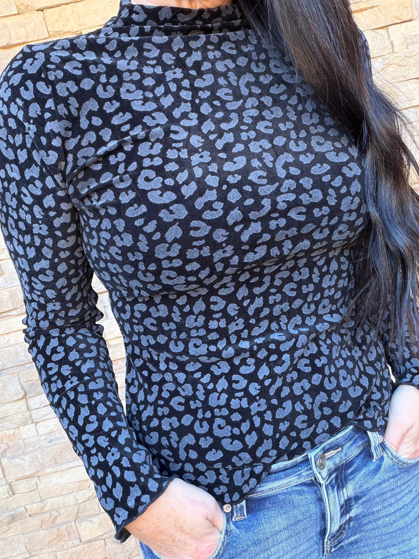 Black Leopard Velvet Top