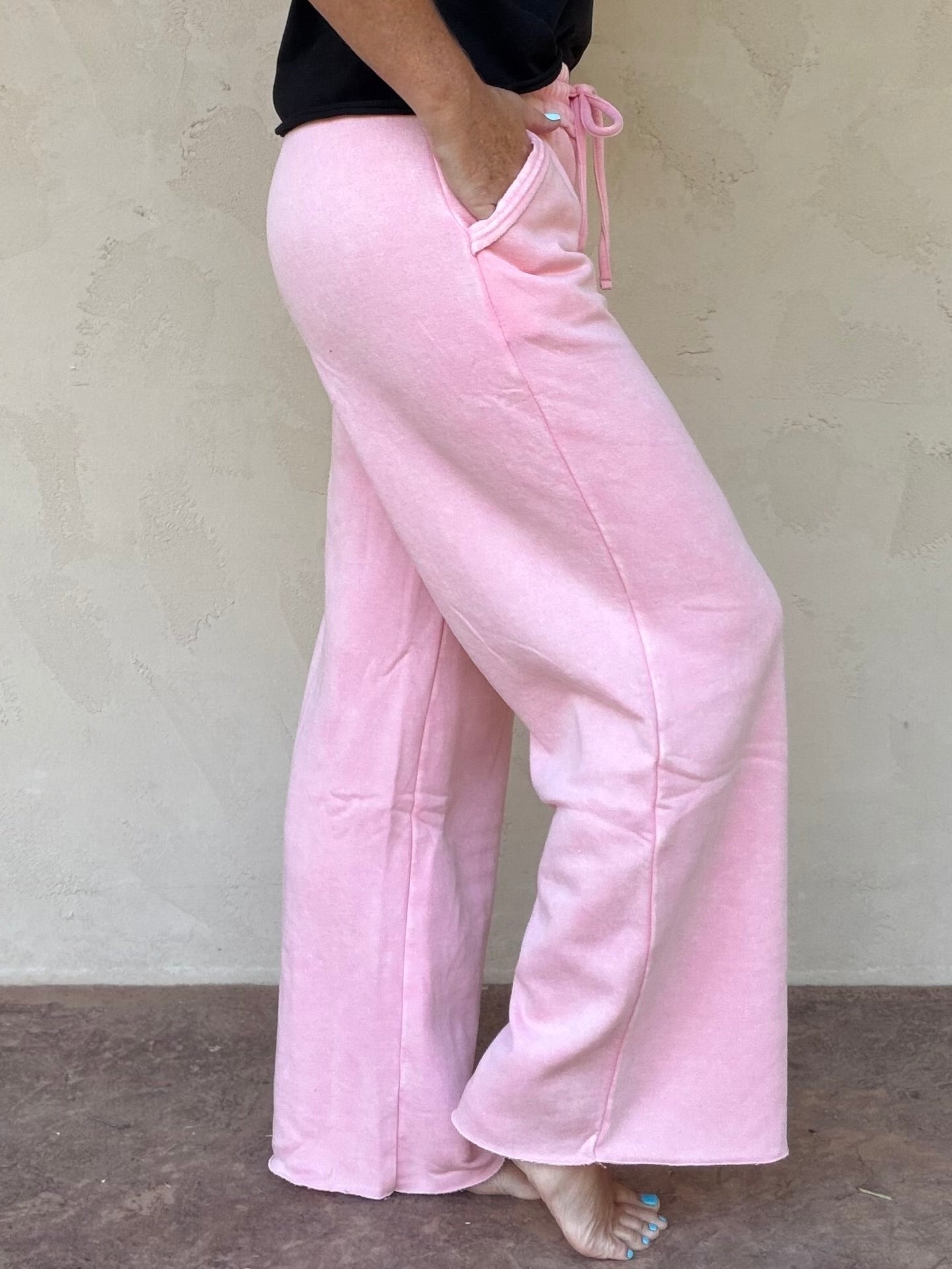 Zenana Wide Leg Sweatpants, Dark Pink