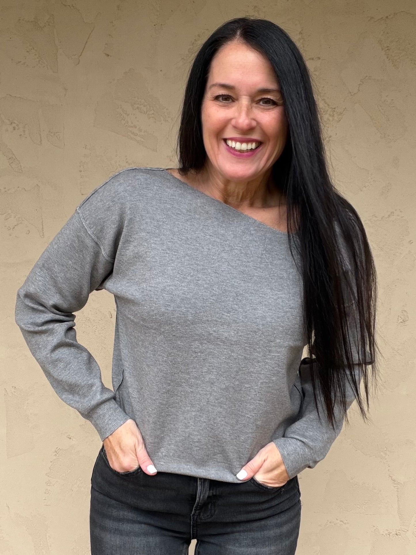 Hem & Thread Asymmetrical Sweater, Charcoal