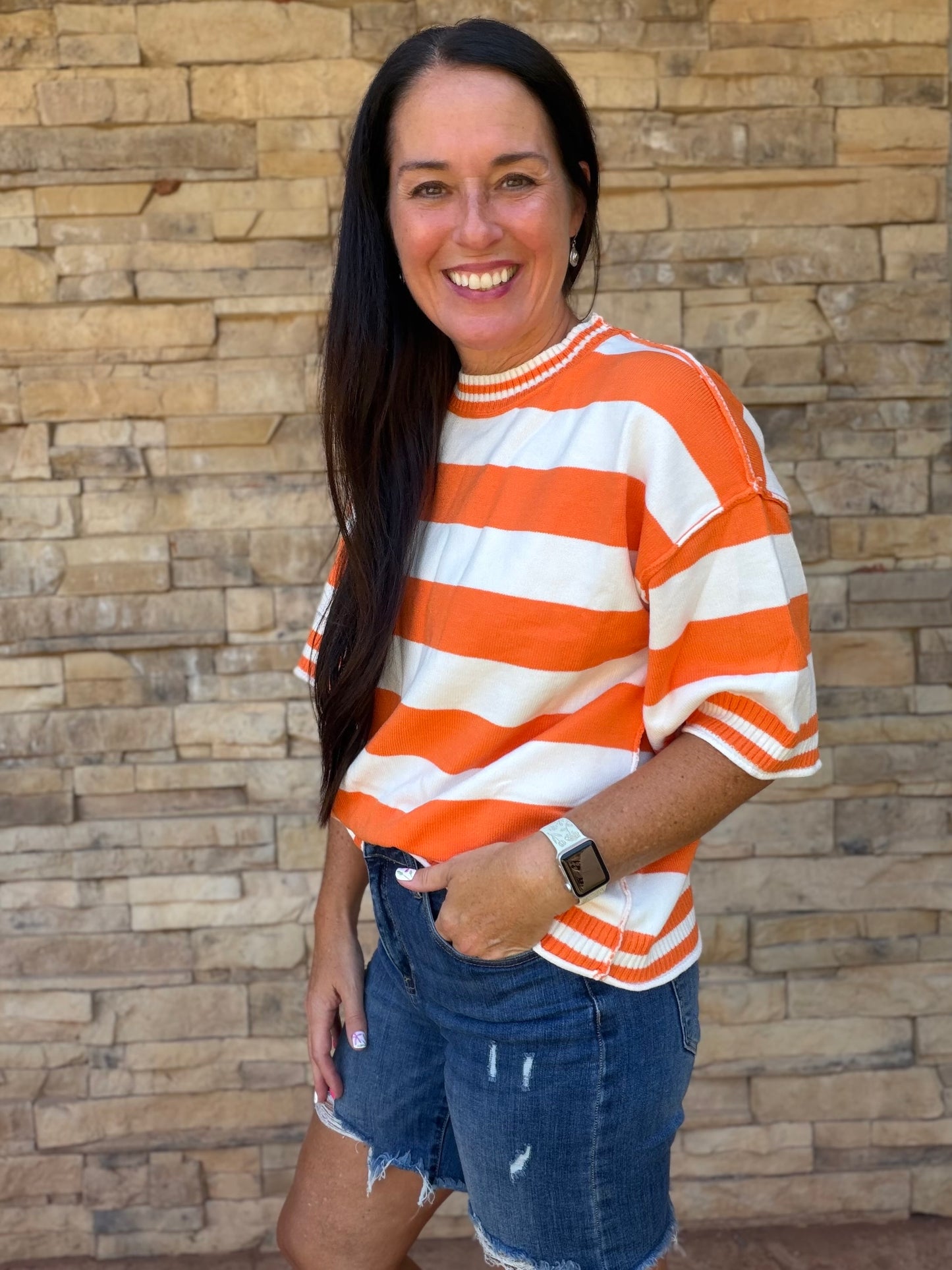 Gameday Stripe Oversized Top, Orange