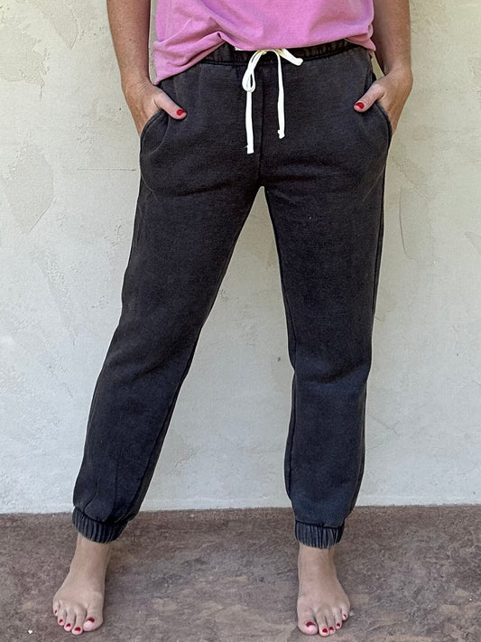 Zenana Acid Washed Joggers, Black