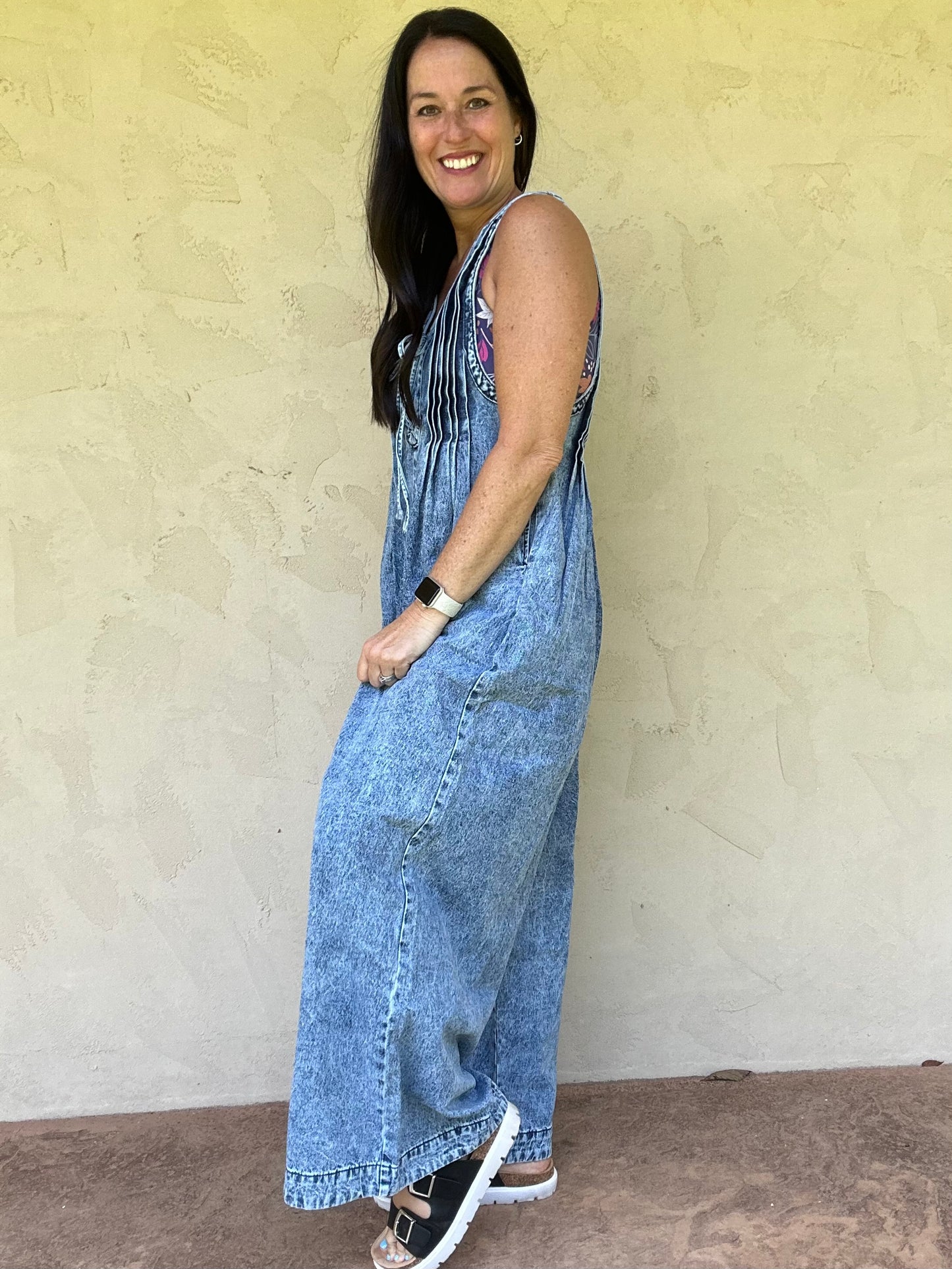 Pintuck Denim Jumpsuit