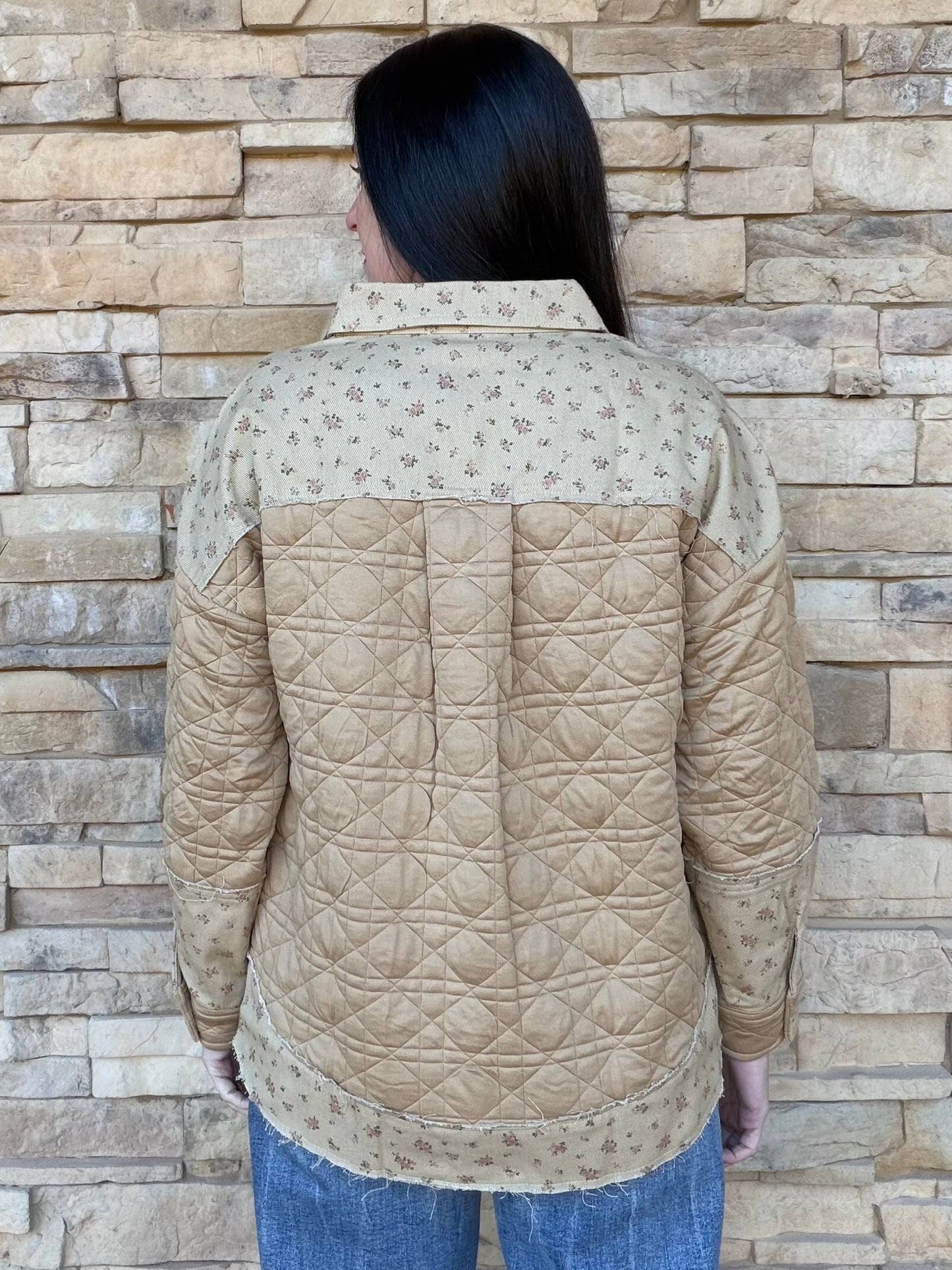 Mocha Floral Contrast Shacket, Mocha