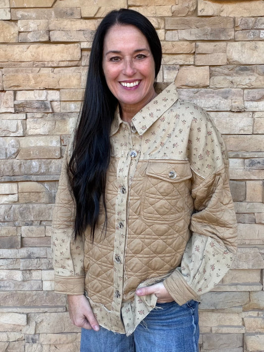 Mocha Floral Contrast Shacket, Mocha