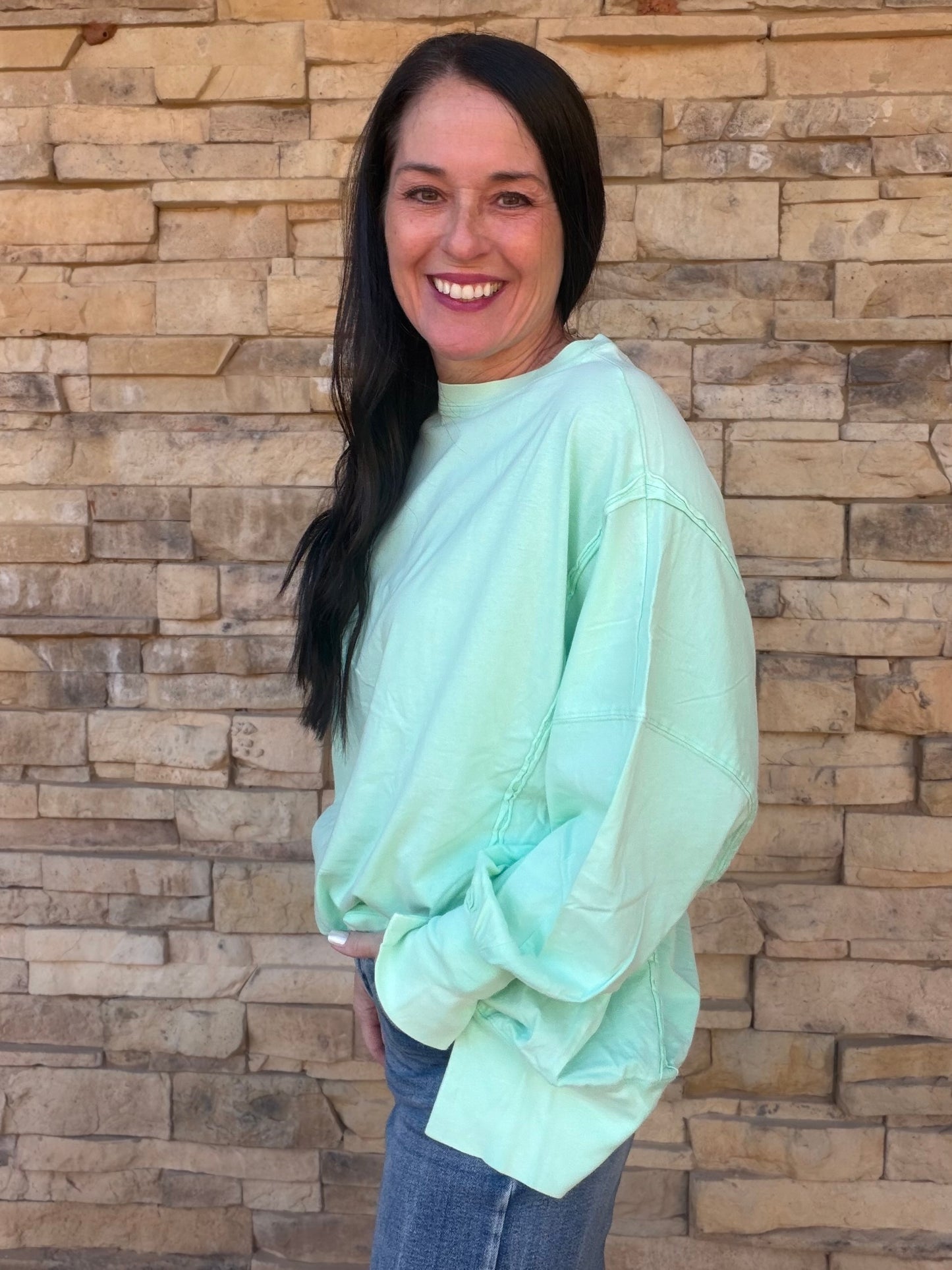 Oversized Seam Detail Sweatshirt, Mint