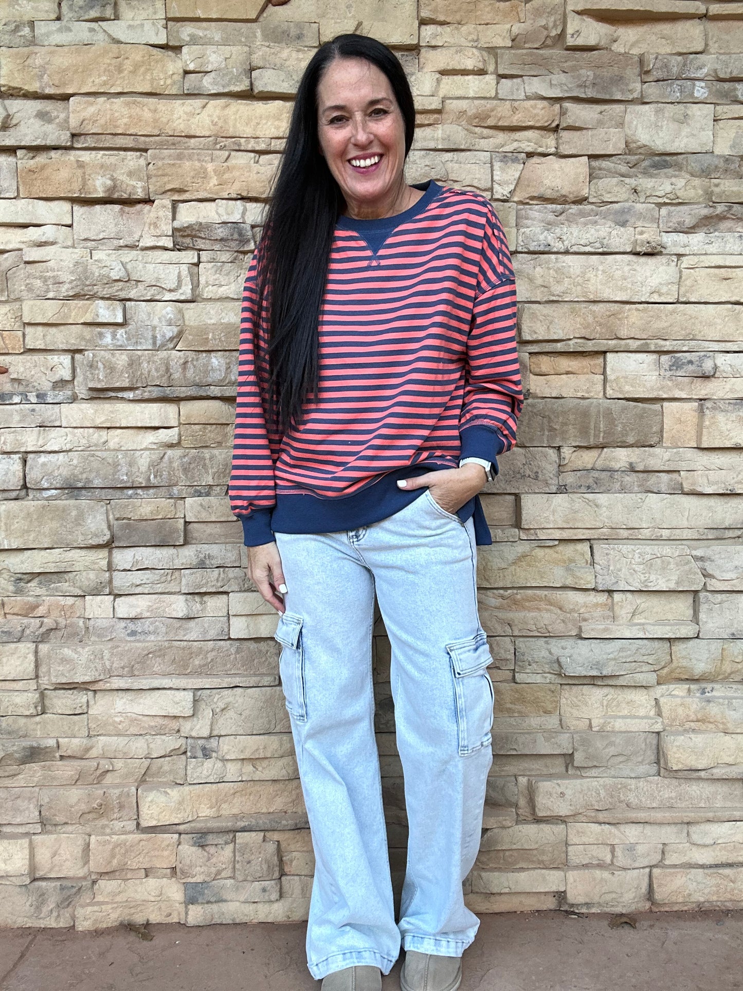 All Stripes Top, Coral/Navy