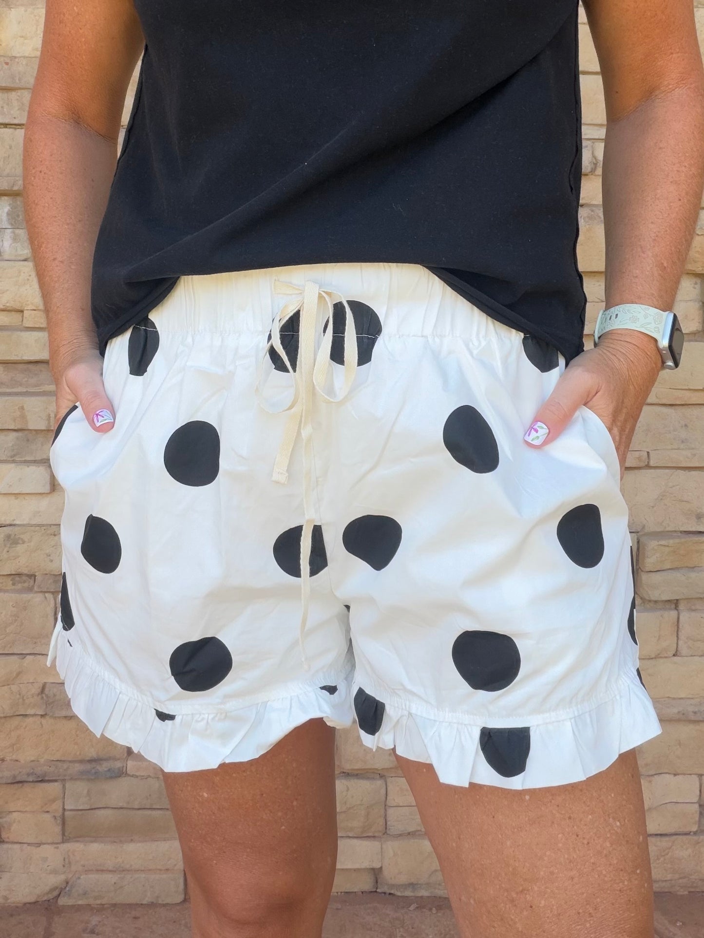 Ruffle Hem Polka Dot Shorts