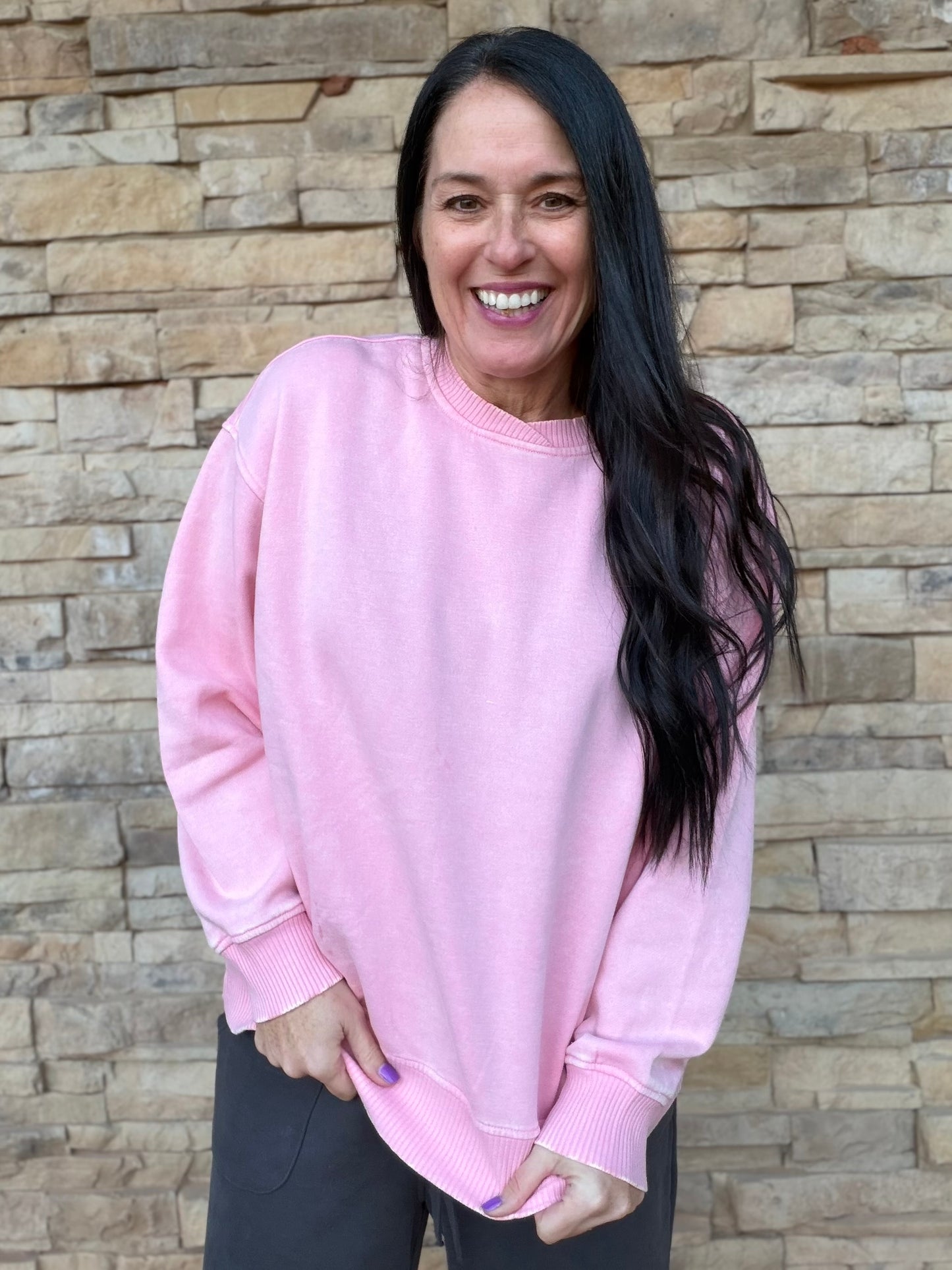Zenana Acid Washed Sweatshirt, Pink