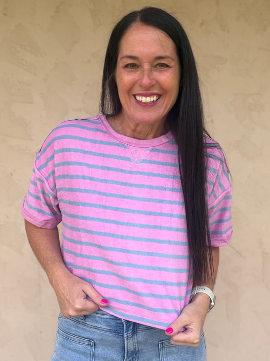 Terry Striped Tee, Purple/Blue